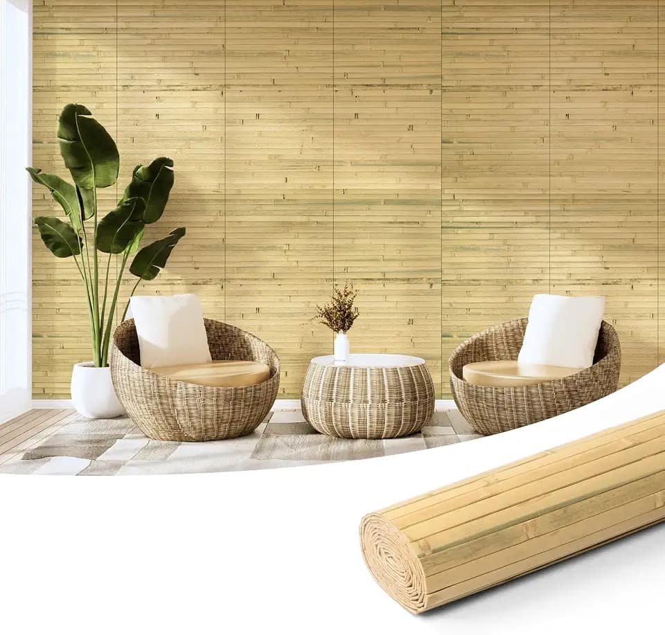 Art3d 12 x 96 in Pole Wrap Natural Bamboo Wall Panel, 1-Pack, Natural