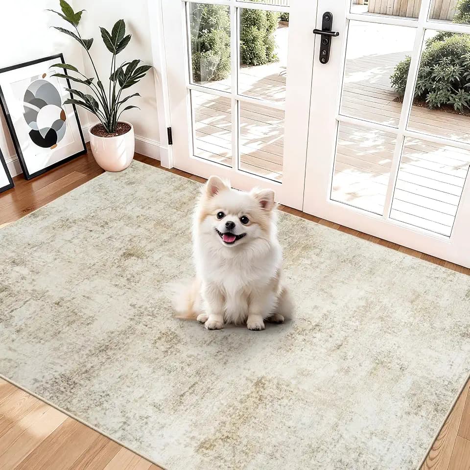 Washable Abstract Rug Entryway 3x4: Non Slip Runner for Hallway Beige