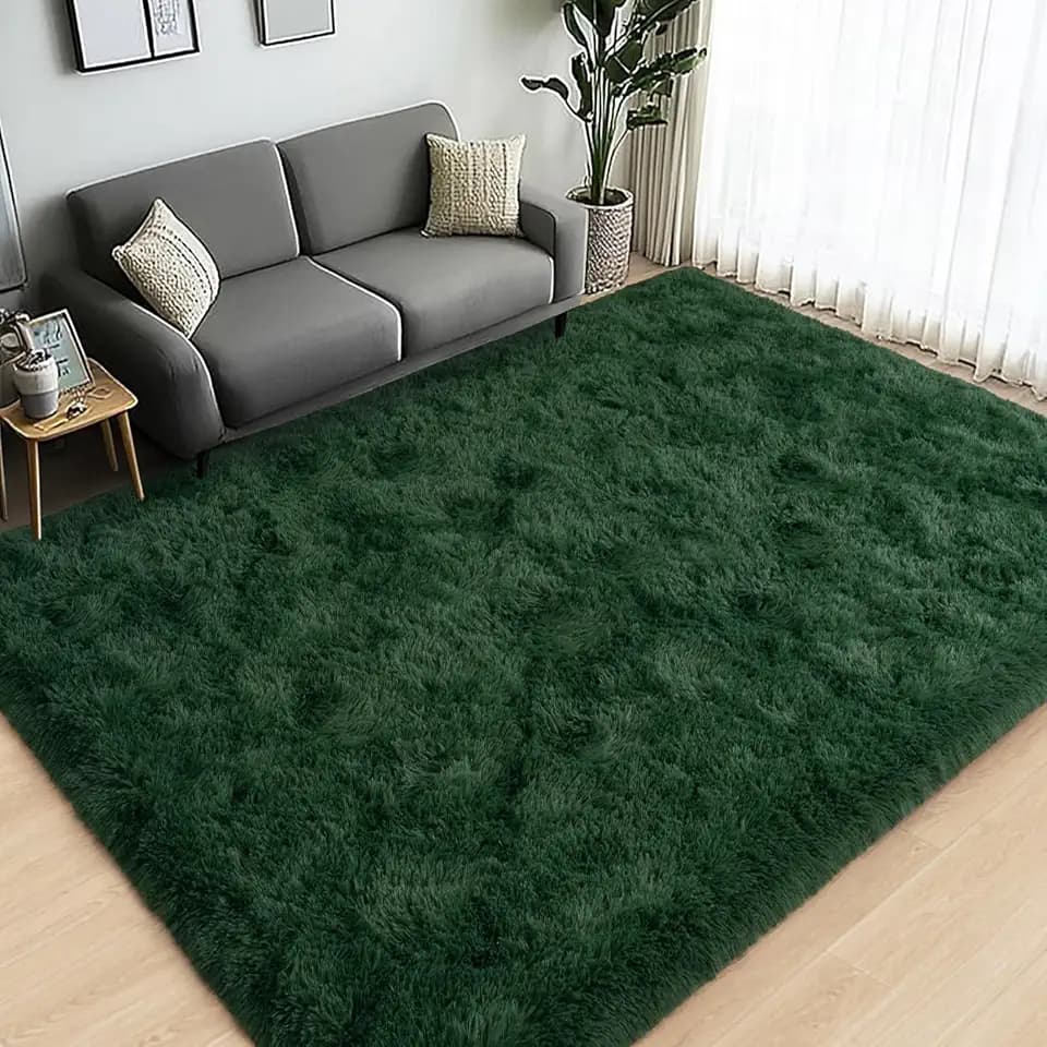 Large Area Rugs for Living Room Bedroom 4x6 Dark Green Shag Rugs