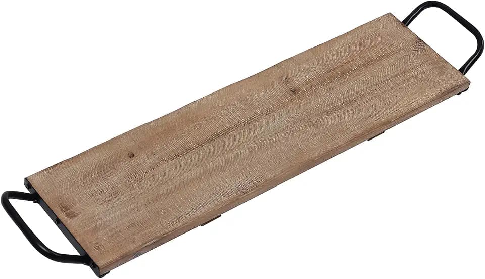 SOFE Rustic 25" Long Narrow Wood Serving Tray with Handles