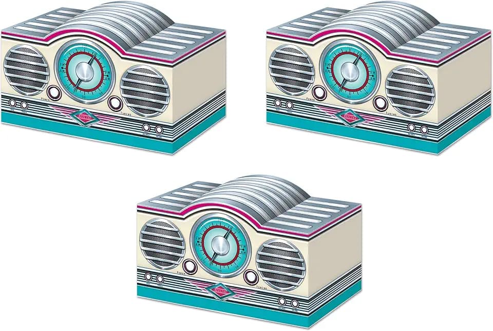 Beistle 3-D Rock & Roll Radio Centerpieces, 5.75" x 9.5", Set of 3- 1950's Decade Themed Party Supplies, Birthday Table Decor
