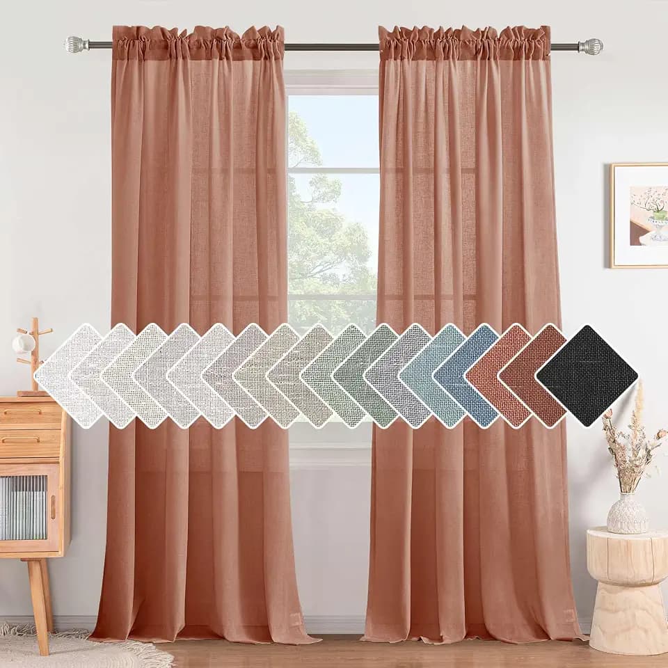 H.VERSAILTEX Linen Curtains Elegant Natural Linen Semi Sheer Curtains Energy Light Filtering Rod Pocket Window Treatments Panels for Living Room (Set of 2, Terracotta, 52 inch W X 84 inch L)