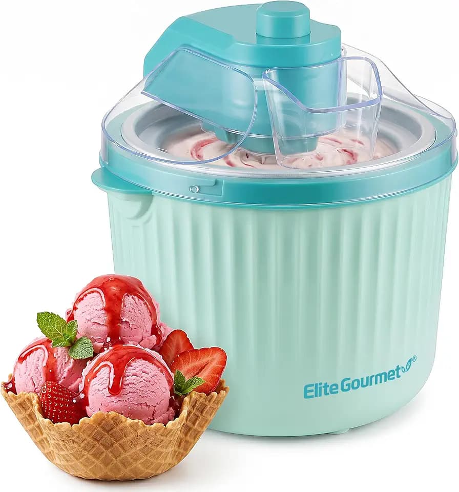 Elite Gourmet EIM1750 Self-Churning Electric 1Qt. Ice Cream Maker, Homemade Ice Cream, Gelato, Sorbet & Frozen Yogurt in Under 20 Minutes, No Ice or Salt Needed, 25+ Recipes Included, Mint