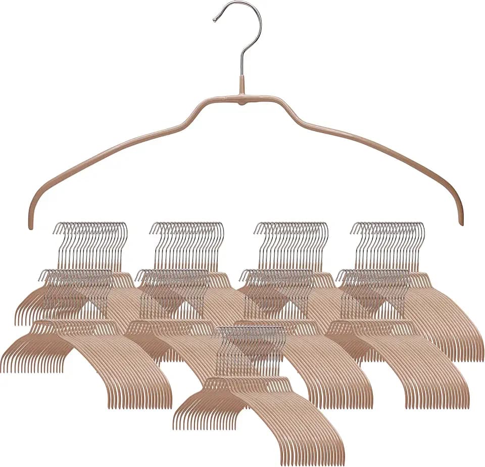 MAWA by Reston Lloyd Clothing Hangers for T-Shirts, Light Garments, Silhouette Ultra-Thin Series, Non-Slip Space-Saving Shirt Hanger, Style 42/FT, Set of 180, Latte