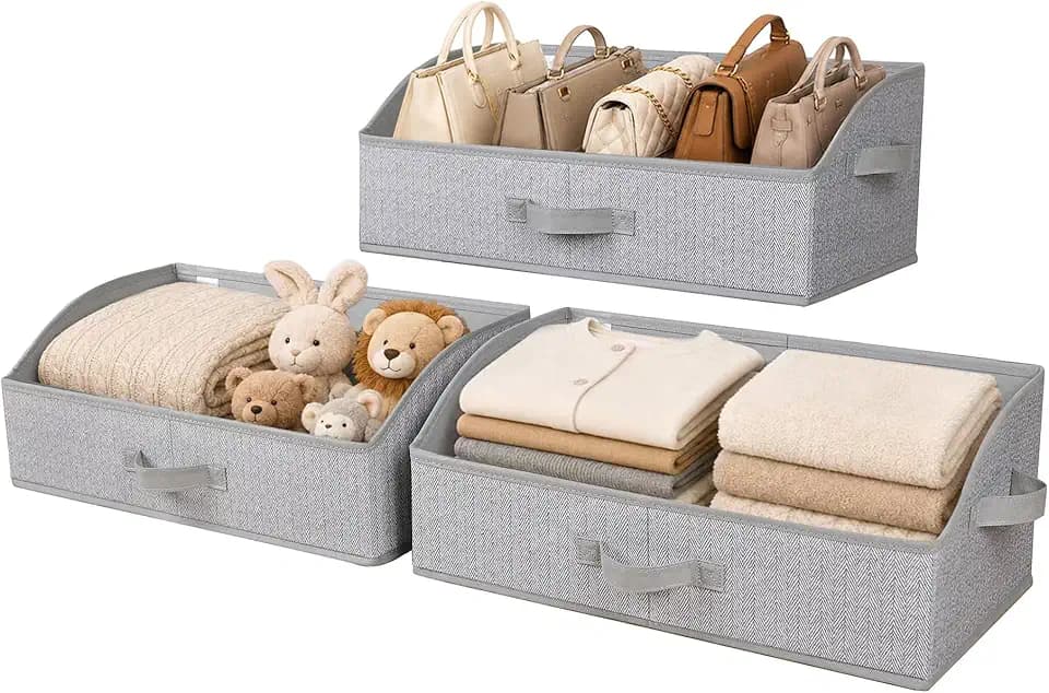 WUIKE Trapezoid Closet Storage Bins, Herringbone Gray, Extra Large, 3-Pack
