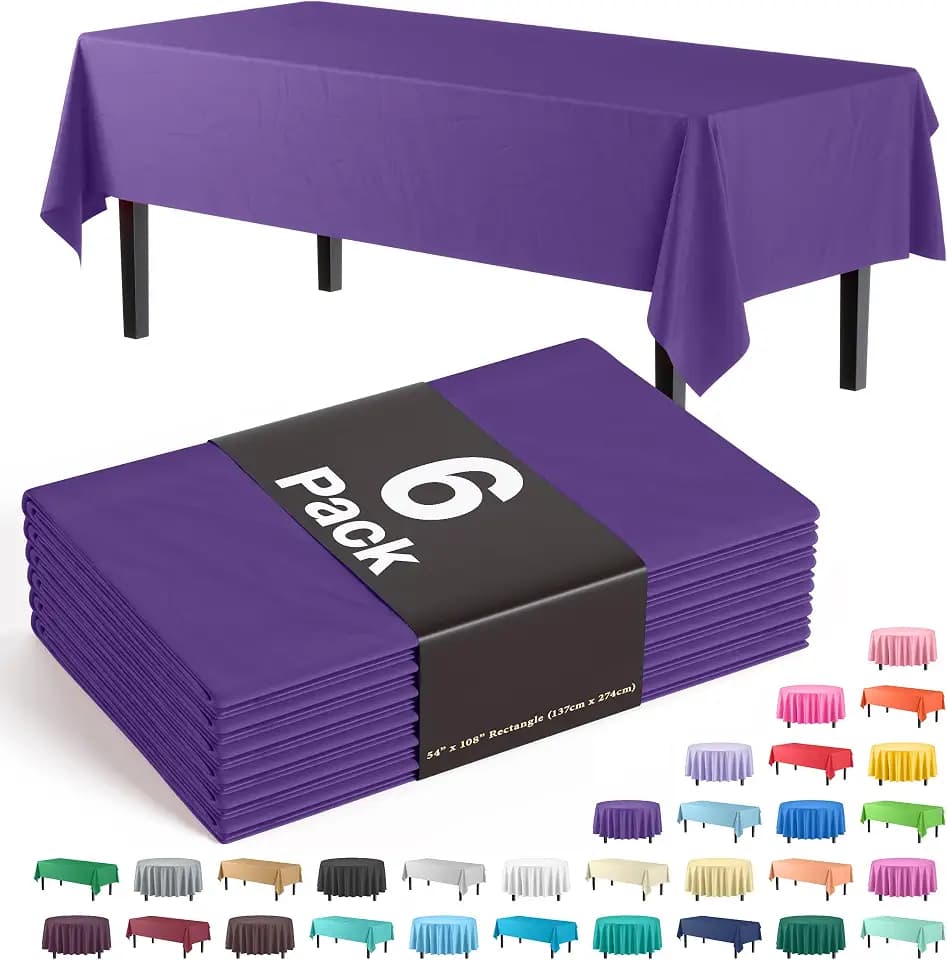 Exquisite Purple Plastic Table Cloth Disposable 6 Pack - 54 x 108 Inch Rectangle Tablecloth for 6 Foot Tables - Waterproof Table Cover for Party Wedding Birthday Graduation BBQ Catering