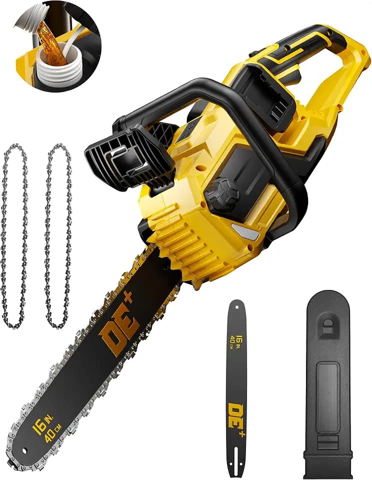 DeForce 16" 40V Cordless Electric Chainsaw, for DeWalt 20V Batteries, Brushless Battery Powered Chain Saw, with Auto Oiler, Handheld Chainsaw for Wood Cutting Tree Pruning(Bare Tool Only)