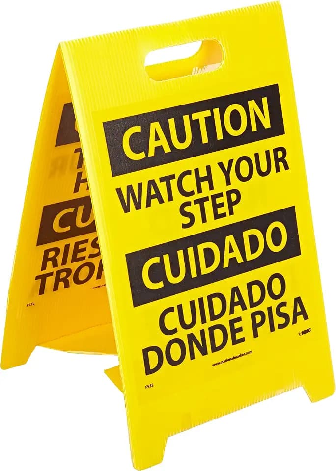 NMC FS32 Bilingual Double Sided Floor Sign, Legend "CAUTION