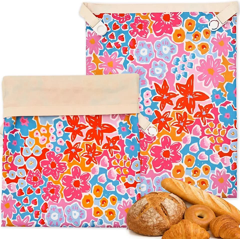 2 Pack Floral Beeswax Bread Bags for Homemade Bread, 12.6x16.5 Inch