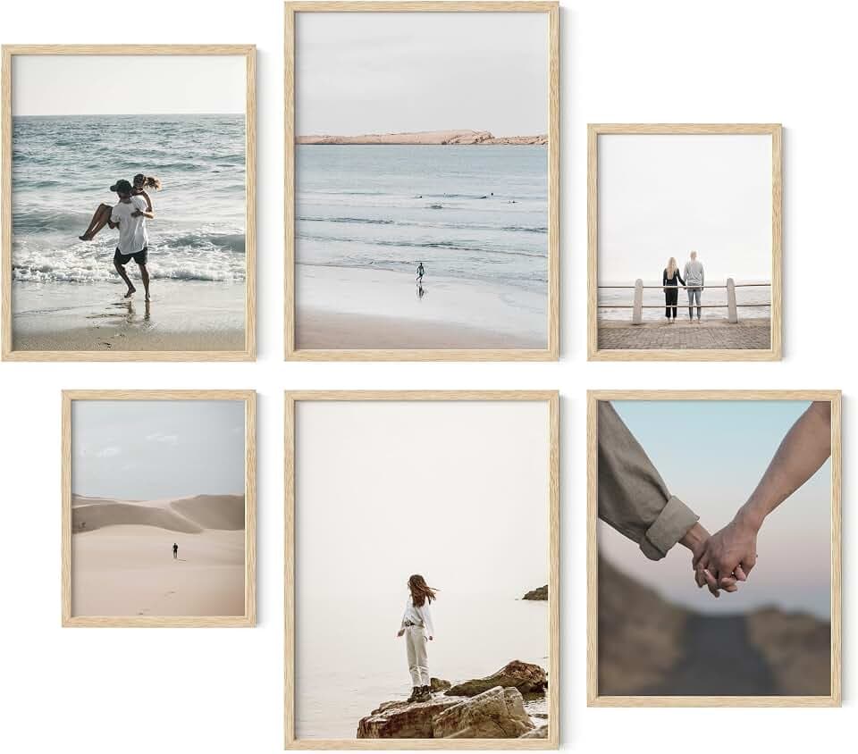 HAUS AND HUES Natural Wood Picture Frames - Set of 6 Frame Sets for Wall Collage, Gallery Assorted, Collage (Two 8x10, Two 11x14, 12x16 Framed Beige), 8x10 (2) 11x14