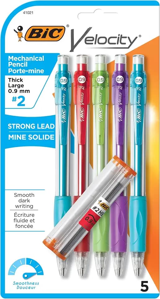 BIC Velocity Strong Lead Mechanical Pencils, Thick Point, 0.9mm, 5-Count