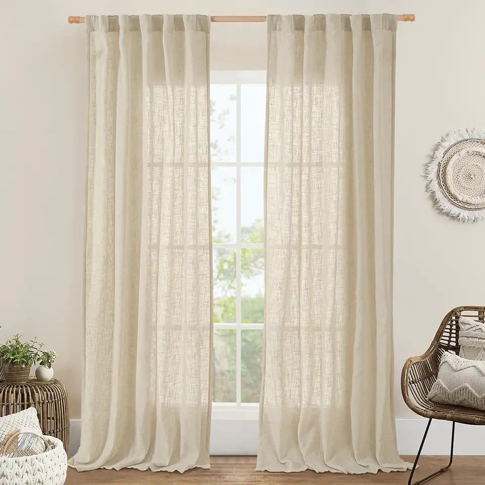 LAMIT Light Filtering Linen Curtains 84 inches Long for Bedroom 2 Panels
