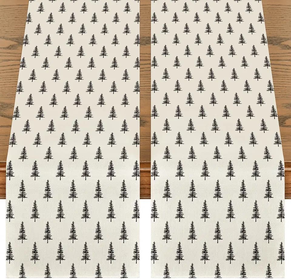 Artoid Mode Beige Xmas Tree 2PCS Christmas Table Runner, Seasonal Winter Kitchen Dining Table Decoration for Home Party Decor 13x72 Inch