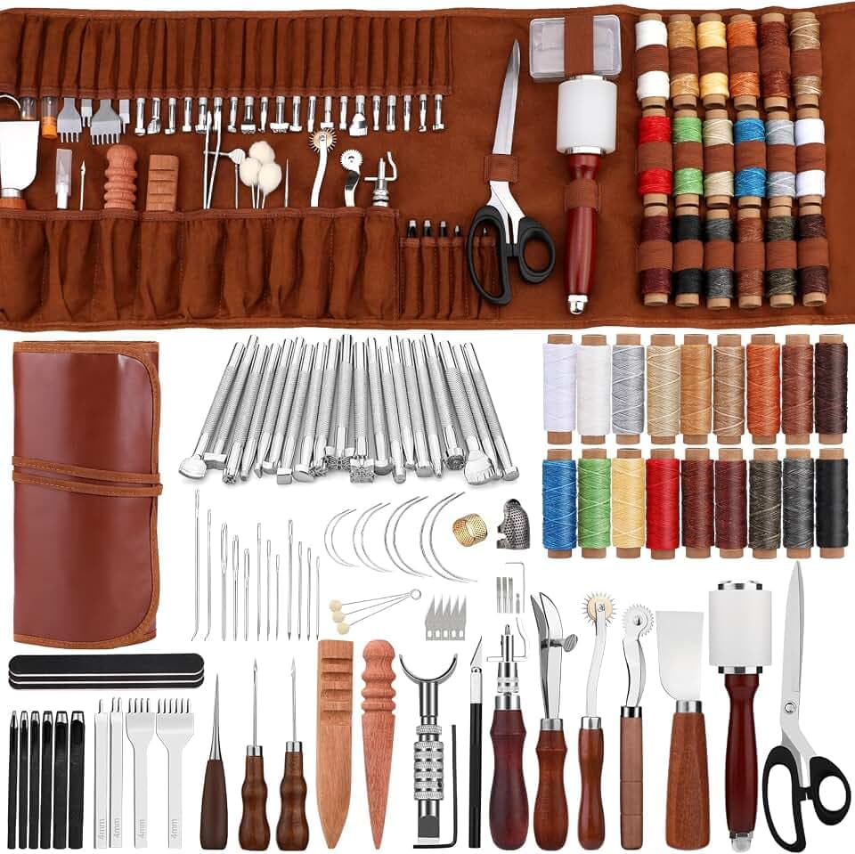 TLKKUE Leather Working Tool Leatherworking Tool Kit for Carving Punching