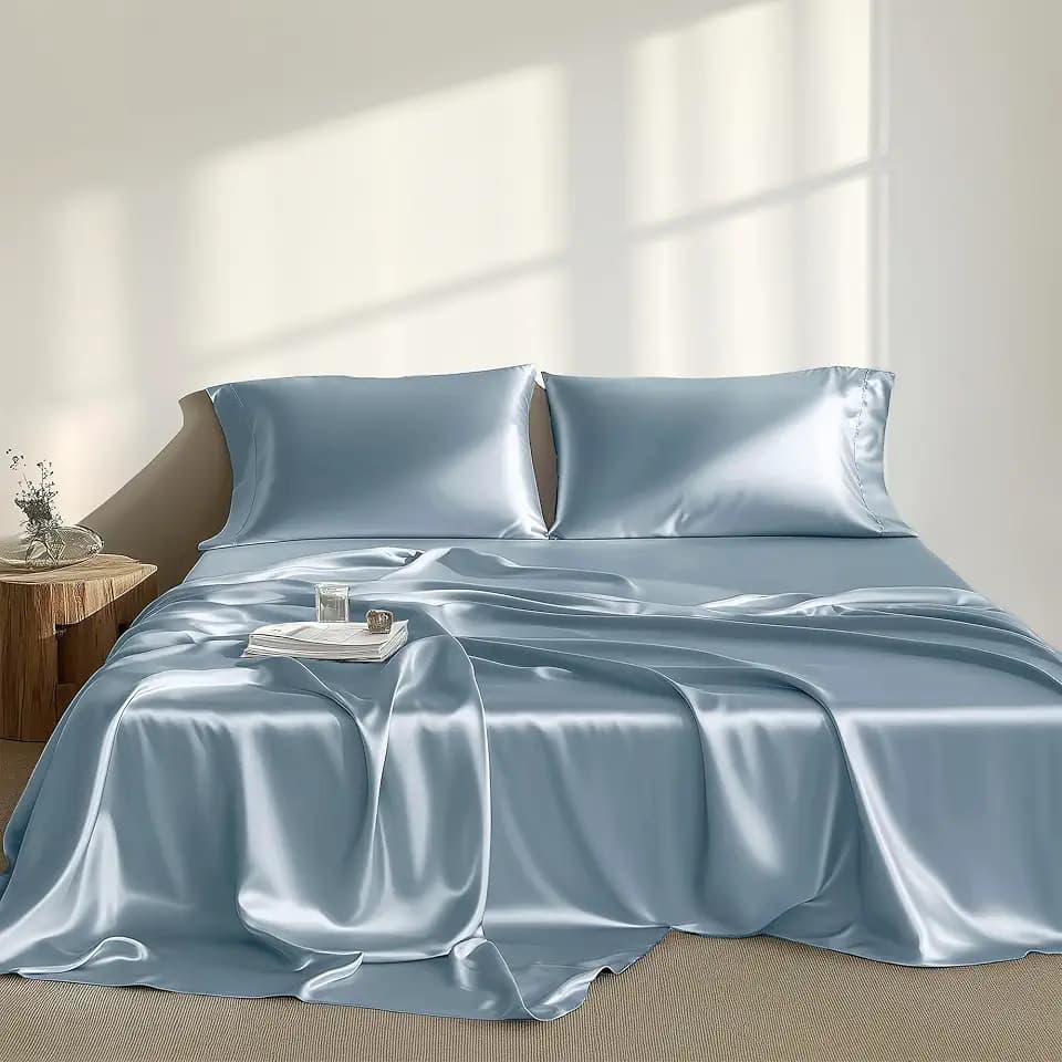 Madison Park Essentials Satin Sheets Twin Size Bed Set, 4 Piece, Blue