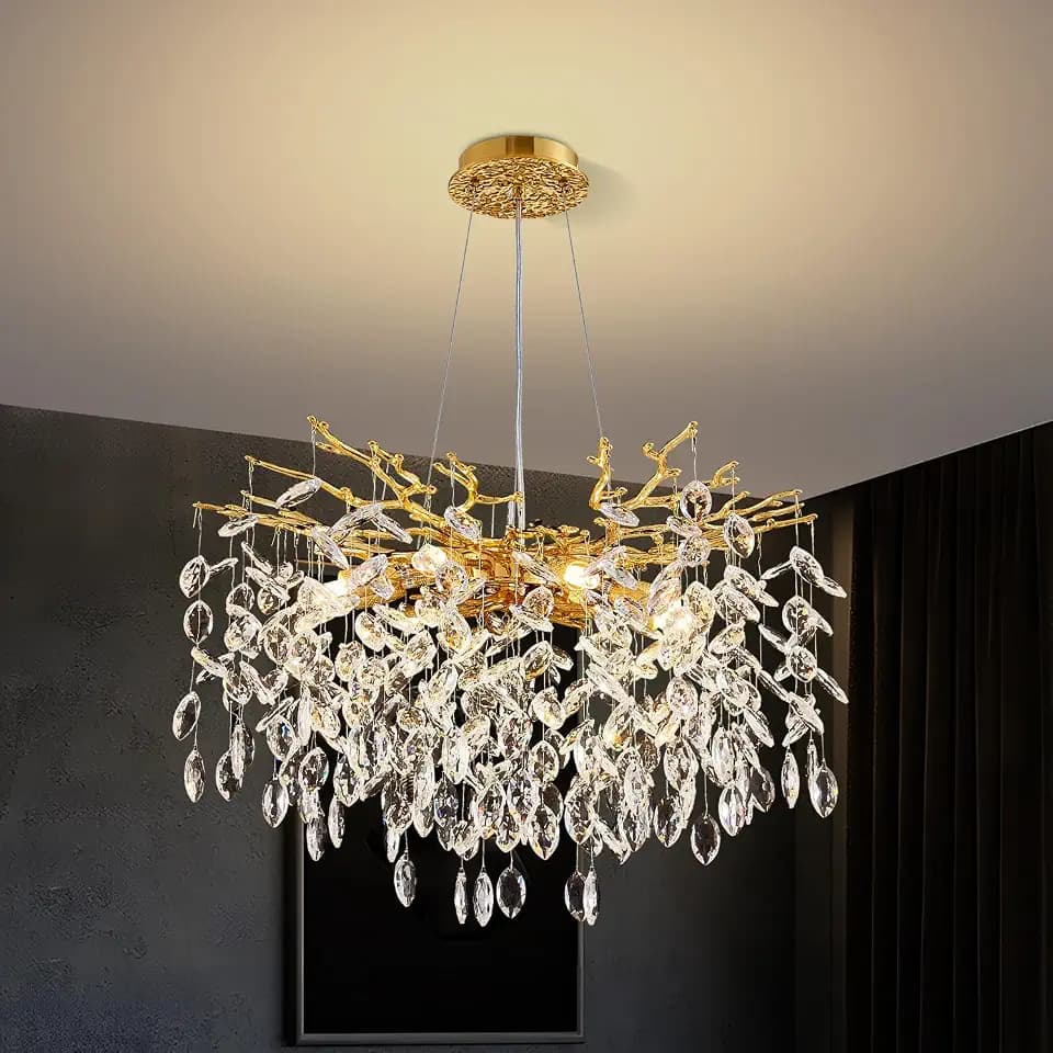 23.6" Modern Gold Tree Branch Crystal Chandeliers 8-Light Round