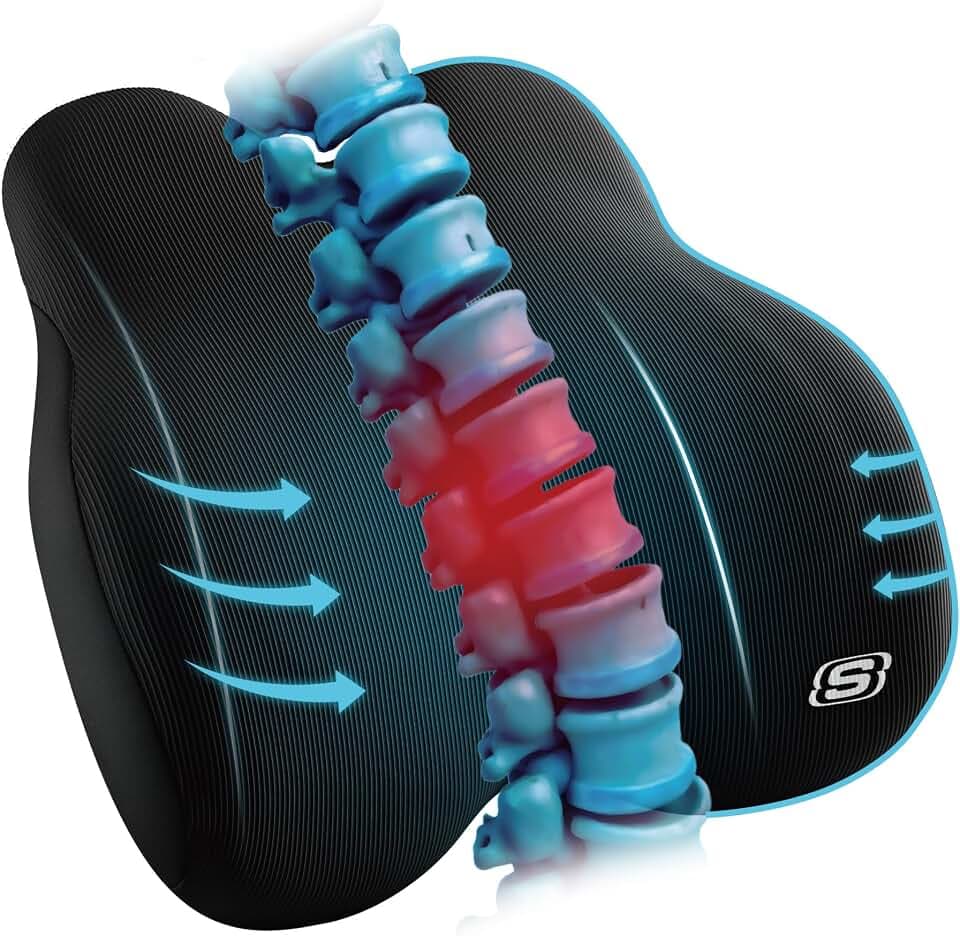Skechers Memory Foam Lumbar Pillow,Lumbar Support Pillow for Office, Chair Lower Back Pain Relief Lumbar Pillow, Ergonomic Design Back Support Pillow for Office Chair, Car, Home, Travel,Black