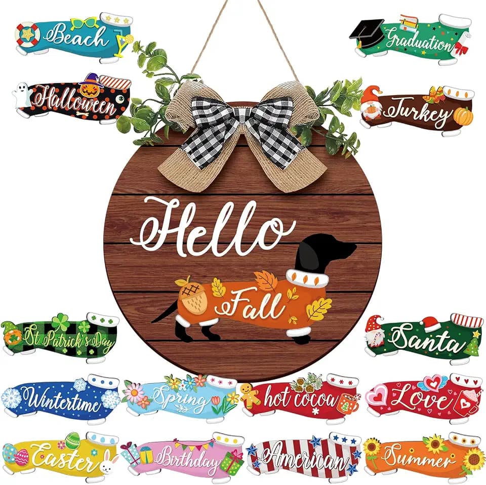 Glenmal Seasonal Dachshund Front Door Sign, 16, Dark Wood Style