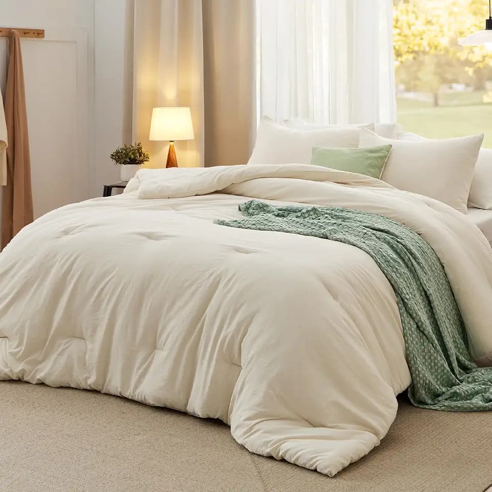Bedsure Oversized King Comforter Prewashed Bedding Set 3Pcs Cream 120"x98"