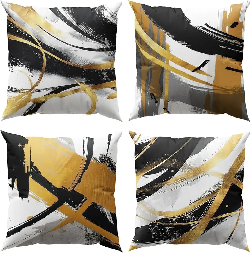 Black and Gold Pillows for Couch Abstract Throw Pillow Covers 20x20 Modern Striped Cushion Covers Black White and Gold Living Room Decor Sofa Bed Decorative Pillows Cases Set of 4