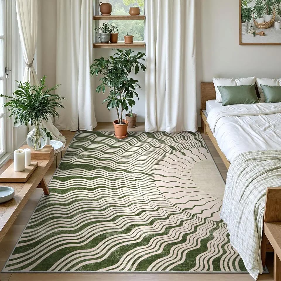 Hedlive Boho Washable Rugs 5x7, Sun Print Soft Green Rug for Bedroom Ultra-Thin Nursery Rug Non Slip, Stain Resistant Living Room Carpet for Dining Room Classroom(5'x 7',Green/Multi)