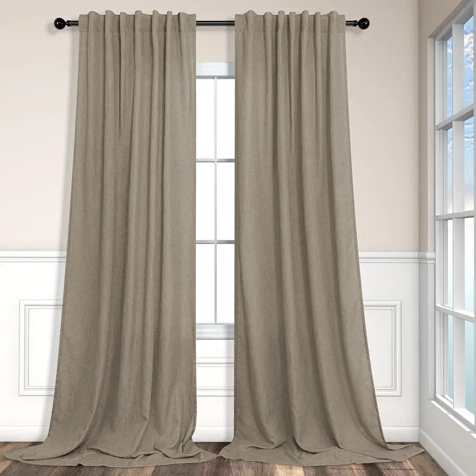 Pitalk Taupe Curtains 90 Inch Length 2 Panels Set Linen Light Filtering Sheer Light Brown Curtains for Living Room Bedroom Coffee Colored Primitive Drapes for Patio Sliding Door Back Tab Pocket 52x90