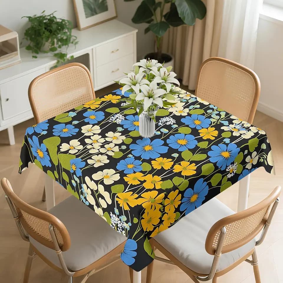 Square Tablecloth Washable Table Cover 54"x54" and 60"x60", Waterproof Square Table Cloth for Indoor and Outdoor, 54x54In, Flowers