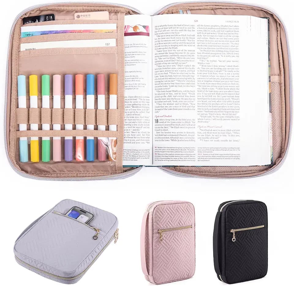 APLUFINE Quilted Bible Cover for Women, Large Bible Bag with Handle & Shoulder Strap, Bible Study Supplies Organizer, Zipper Bible Carrying Case, Christian Gift Book Cover Fits 9 x 6 Bible