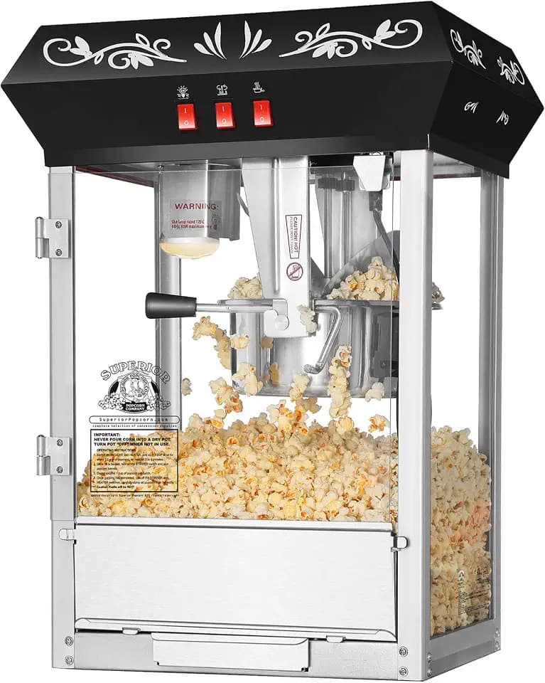 Movie Night Countertop 8oz Popcorn Machine, Black