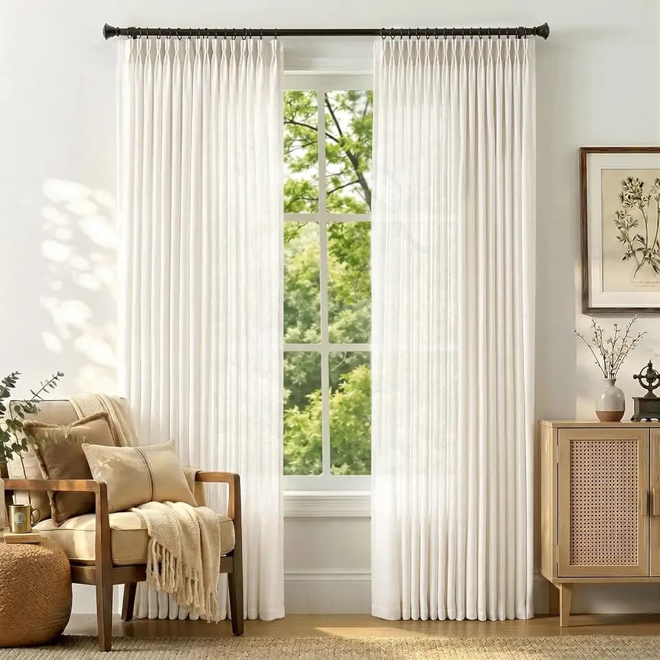 jinchan Linen Curtains Pinch Pleated 38x90 Inch 2 Panels Natural White