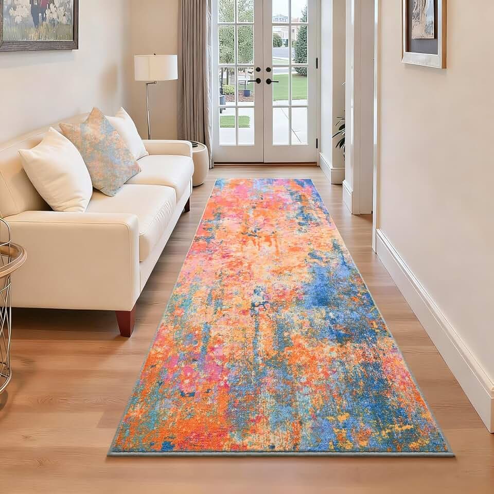 2x6 Rainbow Rug Runners for Hallways Kitchen Runner Rug Non Slip Washable Colorful Long Runner Rugs with Rubber Backing Soft Abstract Carpet Runner for Bedroom, Kitchen, Bathroom, Entryway