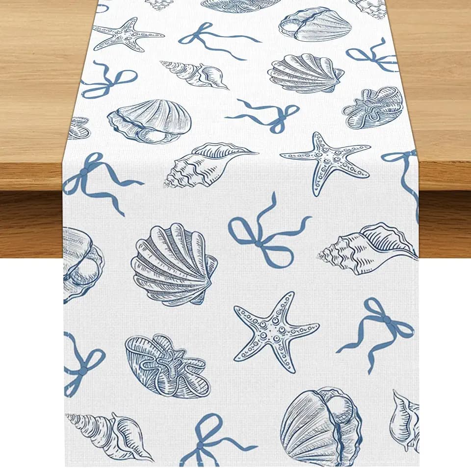 Blue Bow Coastal Table Runner Last Toast on The Coast Bachelorette Party Decorations Summer Nautical Ocean Dining Room Home Kitchen Island Decor (13" x 72")