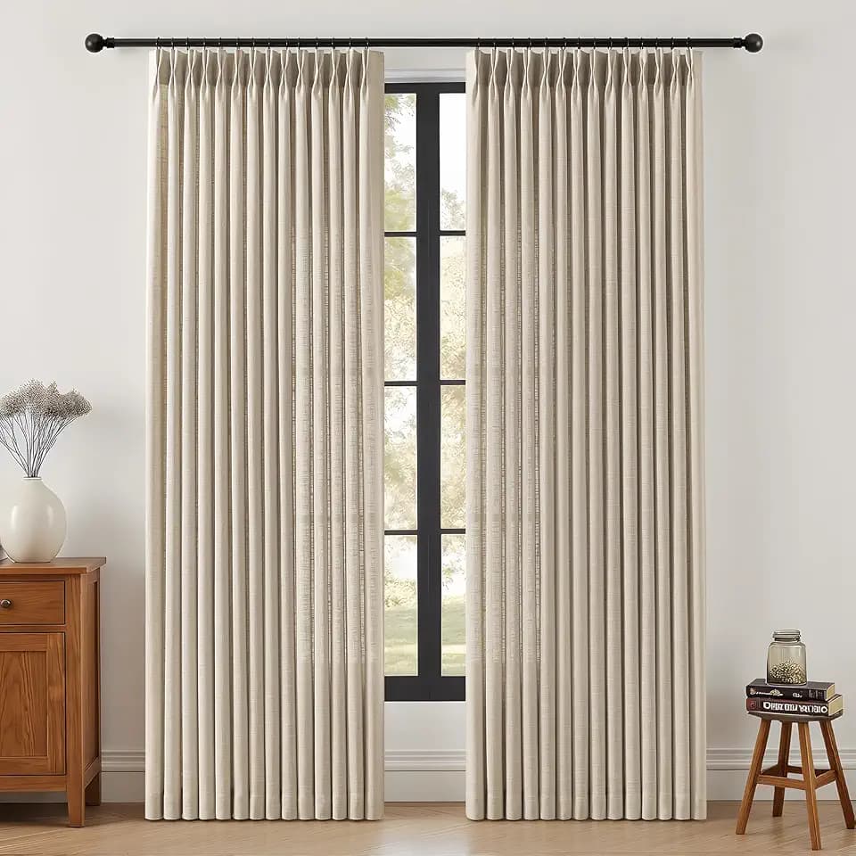 Birch Pinch Pleated Sheer Linen Blend Curtains 90 Inch for Living Room