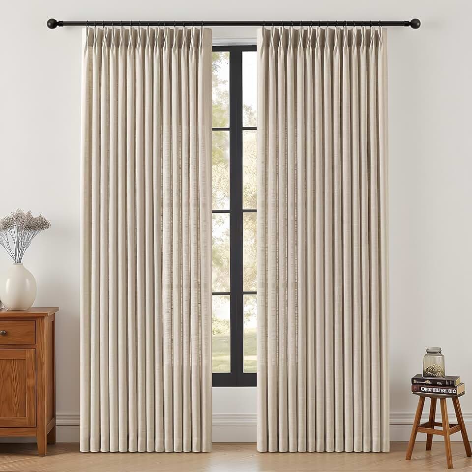 Birch Pinch Pleated Sheer Linen Blend Curtains 84 Inch for Living Room