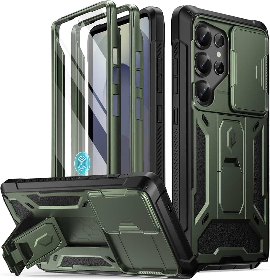 Poetic Spartan Schutzhülle für Galaxy S25 Ultra 6,9 Zoll, Kameraabdeckung, Displayschutzfolie funktioniert mit Finger-ID, militärische Qualität, robust, stoßfest, S 25 Ultra, Ständer, Metallic-Grün