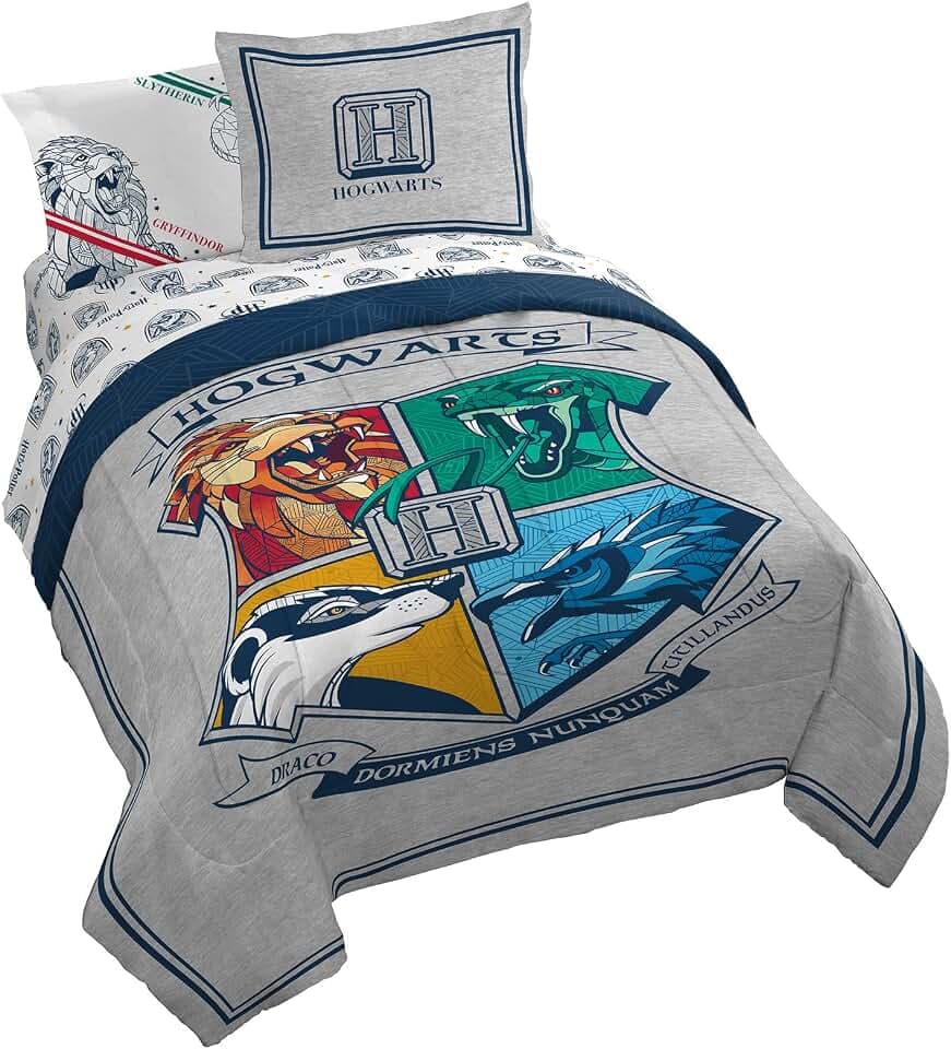 Harry Potter Queen Comforter Set 7 Piece Kids Bedding, Gray