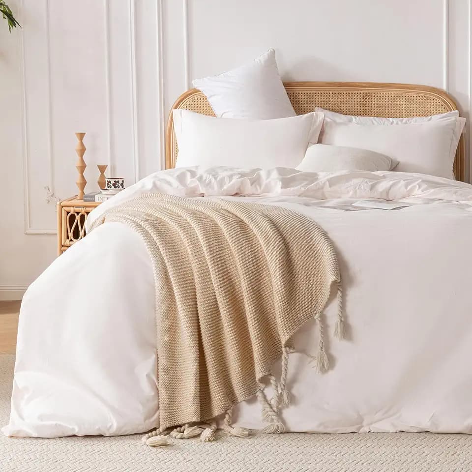 Yibeizi Bridal Blush 100% Washed Cotton Duvet Cover Set Full Size