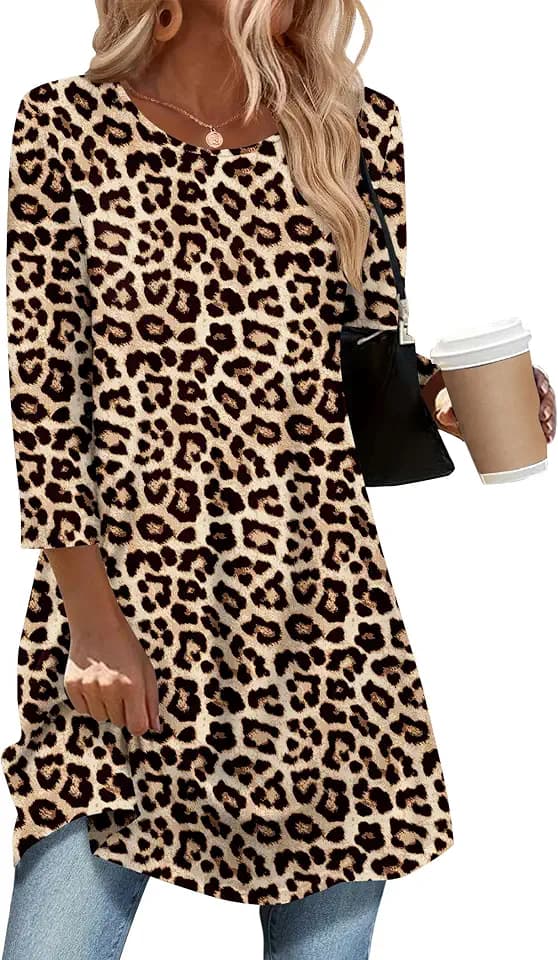 Zeagoo Women Tops 3/4 Sleeve Dressy Casual Plus Size Tunics Loose Blouses