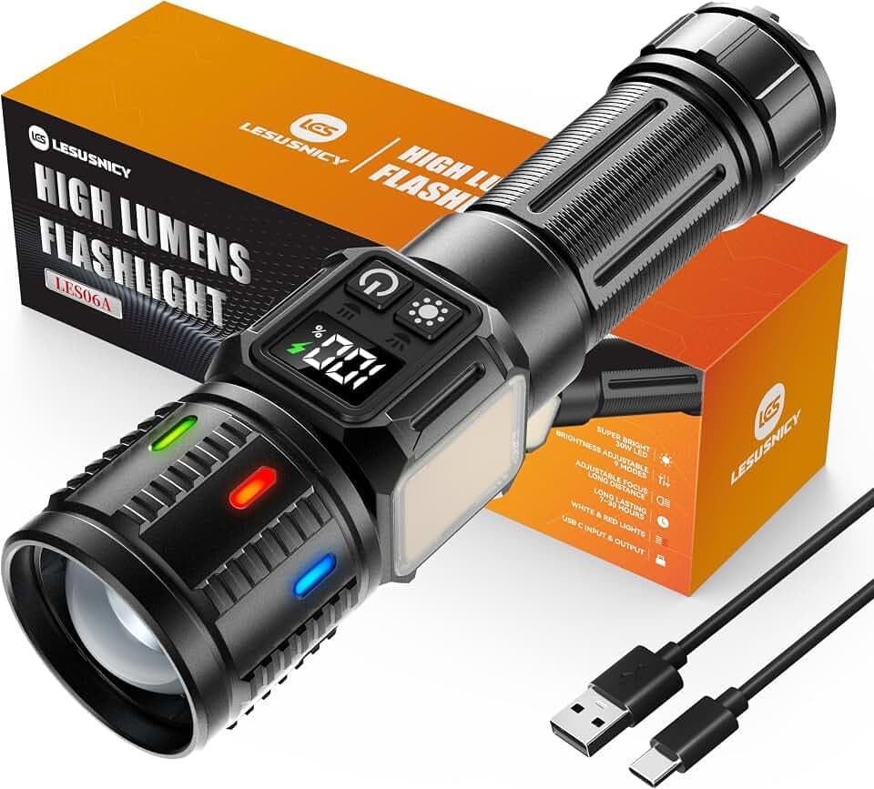 Rechargeable Flashlight High Lumens 100,000 Dual Source & Buttons