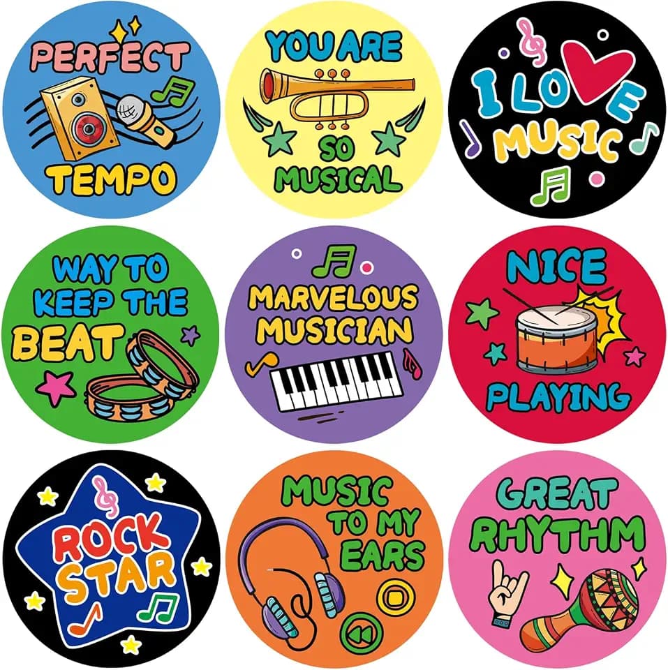 1080 Pieces Music Reward Stickers for Kids, Instrument Themed Inspiration Stickers for Student Incentives, Classroom Supplies (Music)