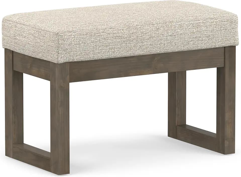 SIMPLIHOME Milltown 27" Wide Tweed Look Fabric Ottoman in Platinum