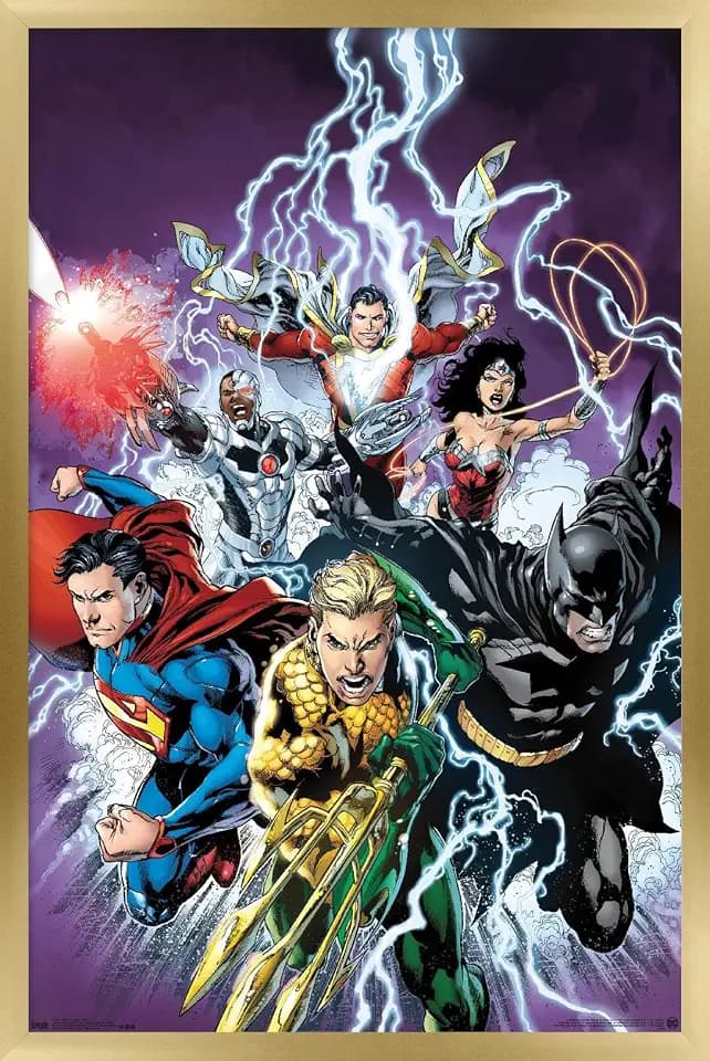 Trends International DC Comics Justice League - Bolts Wall Poster, 34L x 22.4W, Gold Framed Version