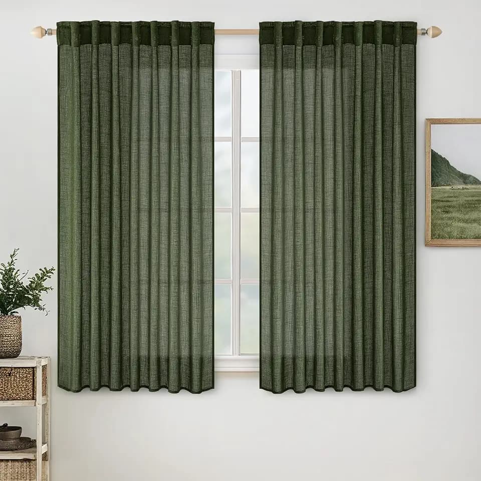MIULEE Olive Green Linen Curtains 52x54 Inch Length 2 Panels for Bedroom