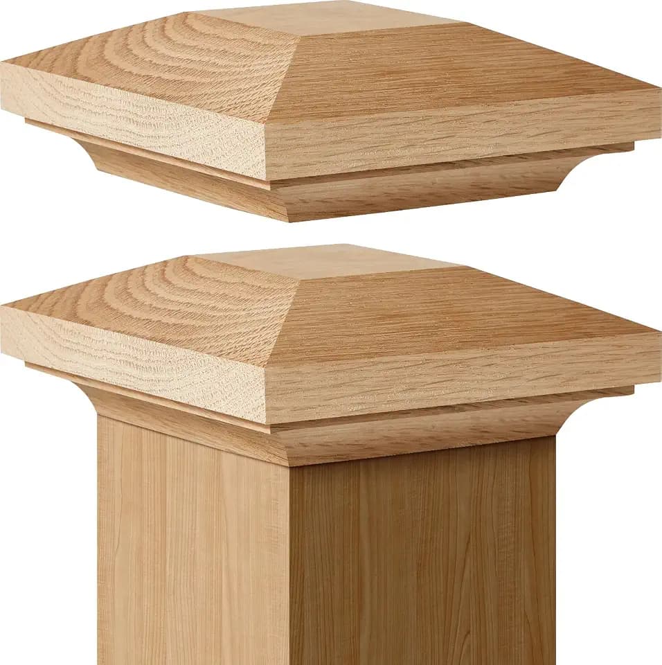 Sasylvia 2 Pcs 3 5/8 Inch Red Oak Newel Post Cap for 3 1/2 Inch Post Topper