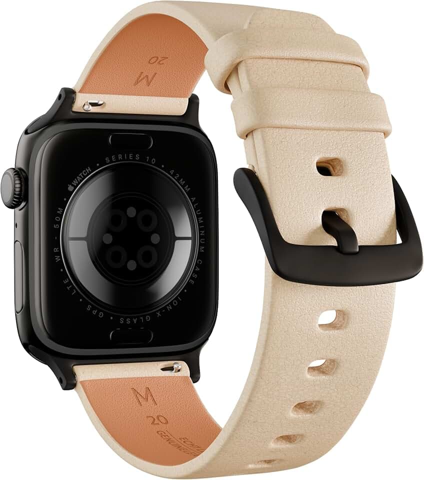 STAILER Uhrenarmband für Apple Watch, 38mm 40mm 41mm 42mm 44mm 45mm, Echtes Leder, Ersatzarmband kompatibel mit Series 8 7 6 5 4 3 2 1 SE SE2, echtes italienisches Leder Edelstahl Metall Schließe 316L
