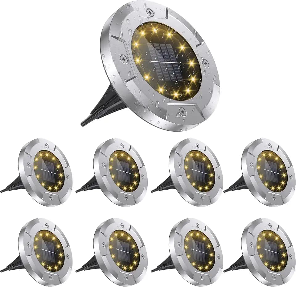 AGOTD Solar Bodenleuchte Aussen Garten 12LEDs, Solarleuchten Außenleuchte, Led Solar Gartenleuchten Wasserdicht Solarlampen für Garten, Rasen, Gehweg, Patio, Auffahrt Warmweiß 8 Stück