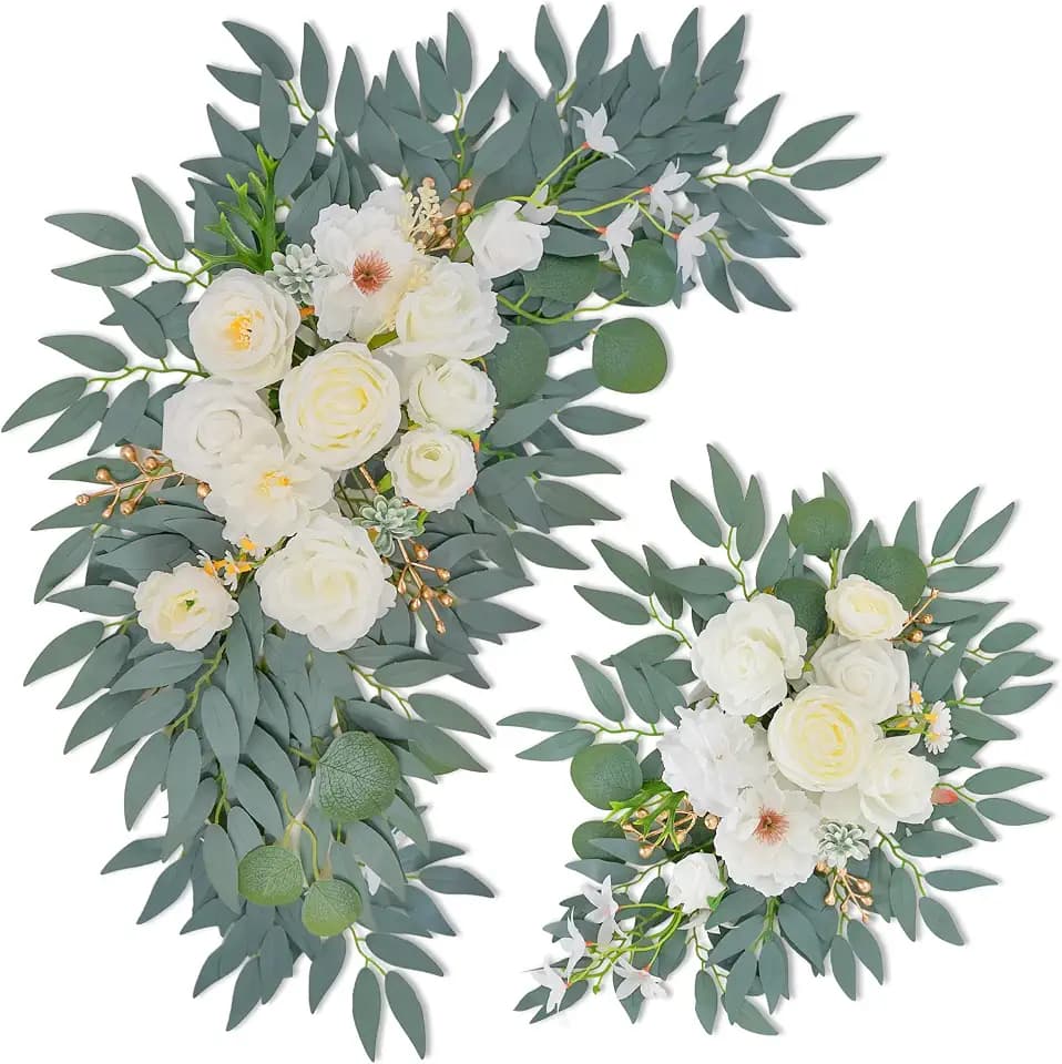Wedding Arch Flowers (2pack),Flower Arch Stand,Flower Garland,for Wedding Outdoor Decorations Floral swags and Garlands Chair Decorations etc isle Decor,Reusable.(White)