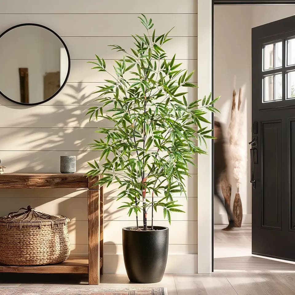 Large Faux Plastic Silk Plants Tall Fake Bamboo Tree Indoor Outdoor Realistic Floor Plant Potted Artificial Bamboo Trees for Home Living Room Office Front Porch Outside Patio Decor Housewarming Gift