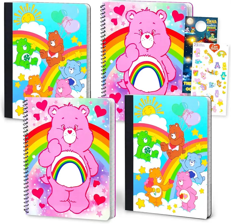 Care Bears Notebooks for School - Bundle with 2 Composition and 2 Spiral Notebooks for Kids Plus Stickers, More School Supplies for Girls, Kids