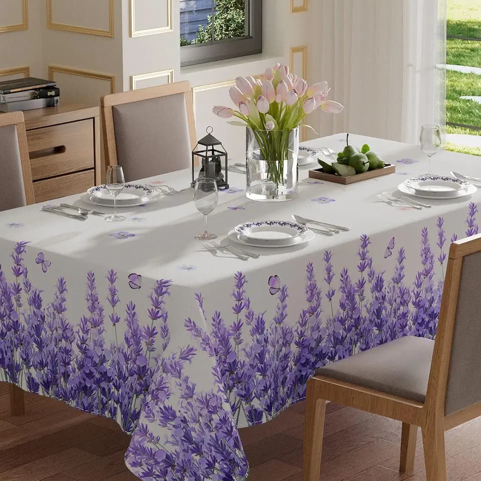 XCHI Watercolor Lavender Butterfly Spring Tablecloth Rectangle Summer Table Cloth Washable Table Covers for Indoor Dining Home Party Decorations 60x84 Inch